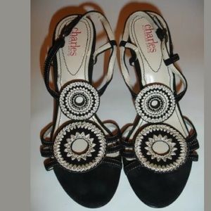 Charles David Vintage Black Ivory Crochet Stiletto Sandals Size 6.5